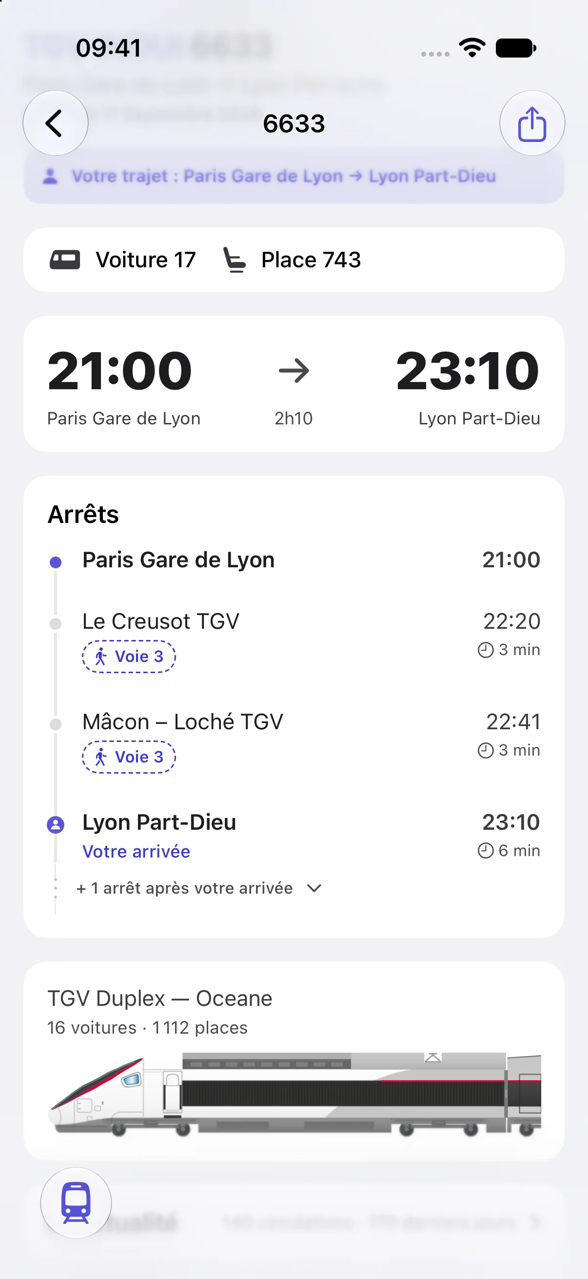 Détail d'un trajet Paris Montpellier dans Trayn